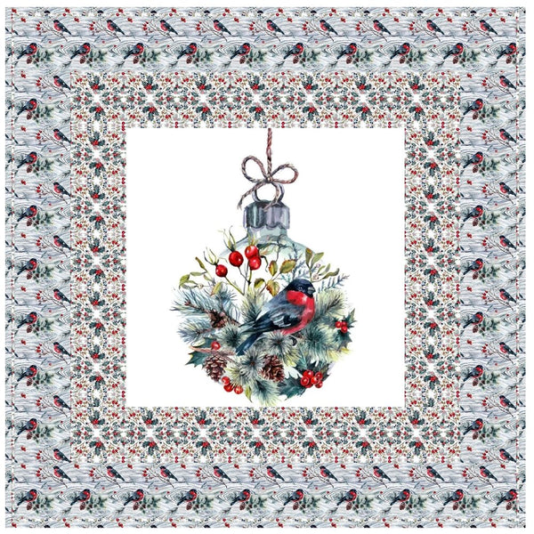 Watercolor Bullfinch Christmas Ornament Wall Hanging 42" x 42" - ineedfabric.com