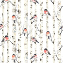 Watercolor Bullfinches On Birch Trees Fabric - ineedfabric.com