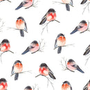 Watercolor Bullfinches On Branches Fabric - ineedfabric.com