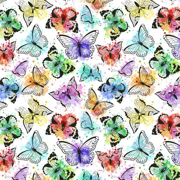 Watercolor Butterfly Fabric - Multi - ineedfabric.com