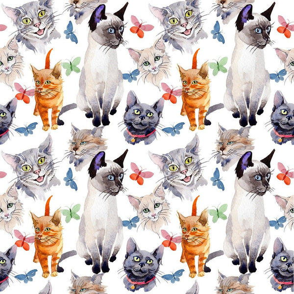 Watercolor Cats and Butterflies Fabric - ineedfabric.com