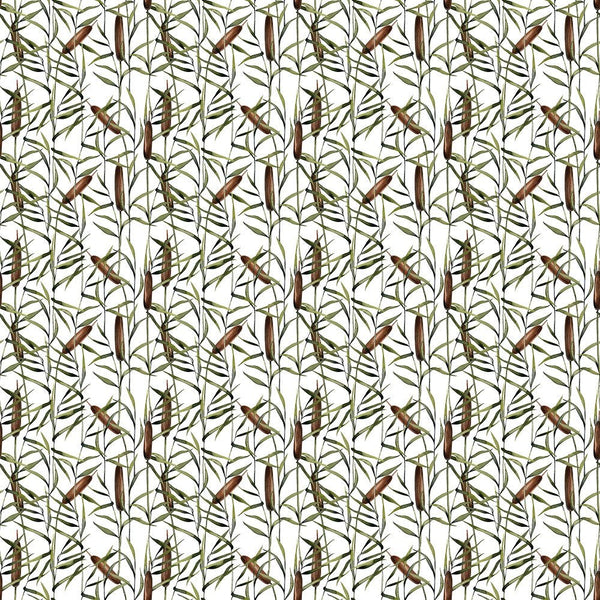 Watercolor Cattail Plants Fabric - ineedfabric.com