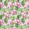 Watercolor Chameleons & Tropical Flowers Fabric - ineedfabric.com