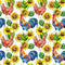 Watercolor Chicken & Rooster Sunflower Fabric - ineedfabric.com