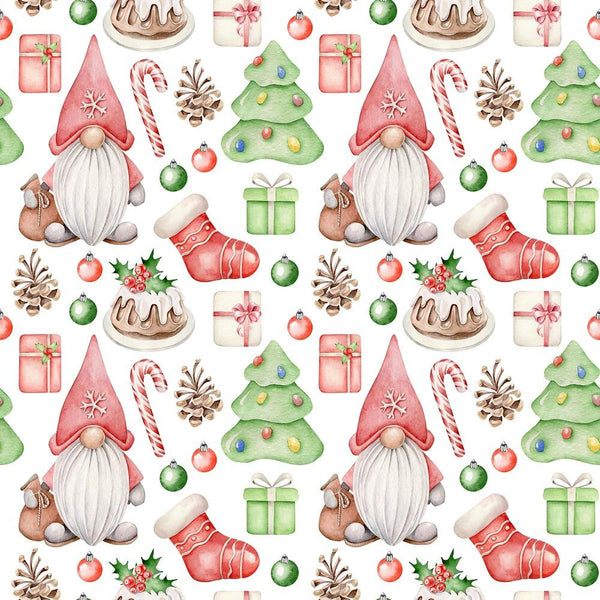 Gnomes Fabric,christmas Cotton Fabric by the Yard, 100% Cotton Fabric,christmas  Material, Quilting Fabric, Fern Leaves, Christmas Gifts 