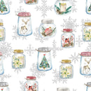 Watercolor Christmas Jars & Snowflakes Fabric - ineedfabric.com