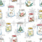 Watercolor Christmas Jars & Snowflakes Fabric - ineedfabric.com