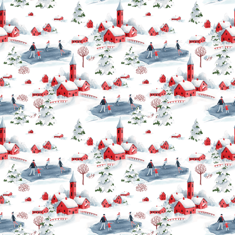 Watercolor Christmas Town Fabric - Multi - ineedfabric.com
