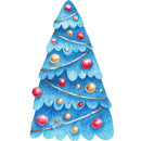 Watercolor Christmas Tree Fabric Panel - Blue - ineedfabric.com