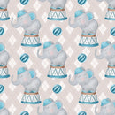 Watercolor Circus Elephant Checkered Fabric - Gray - ineedfabric.com