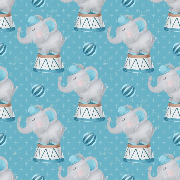 Watercolor Circus Elephant Fabric - Blue - ineedfabric.com