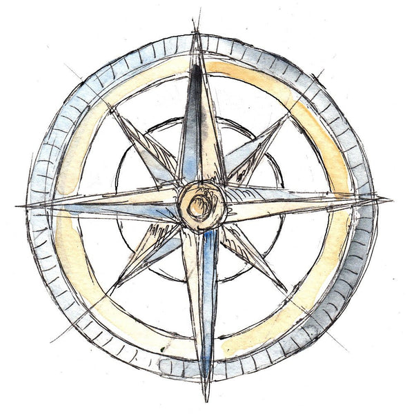 Watercolor Compass Fabric Panel - ineedfabric.com
