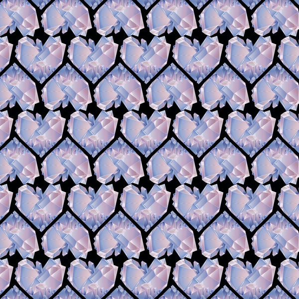 Watercolor Crystal Heart Fabric - Black - ineedfabric.com