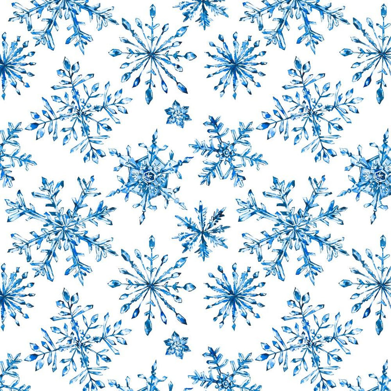 Watercolor Crystal Snowflakes Fabric - White - ineedfabric.com