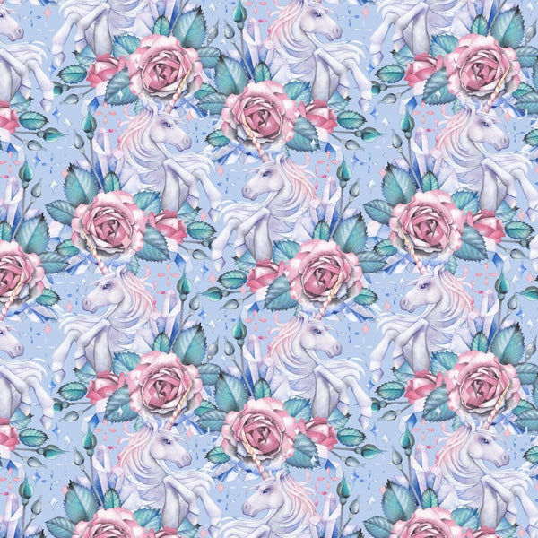 Watercolor Crystal Unicorn & Rose Fabric - Lilac - ineedfabric.com
