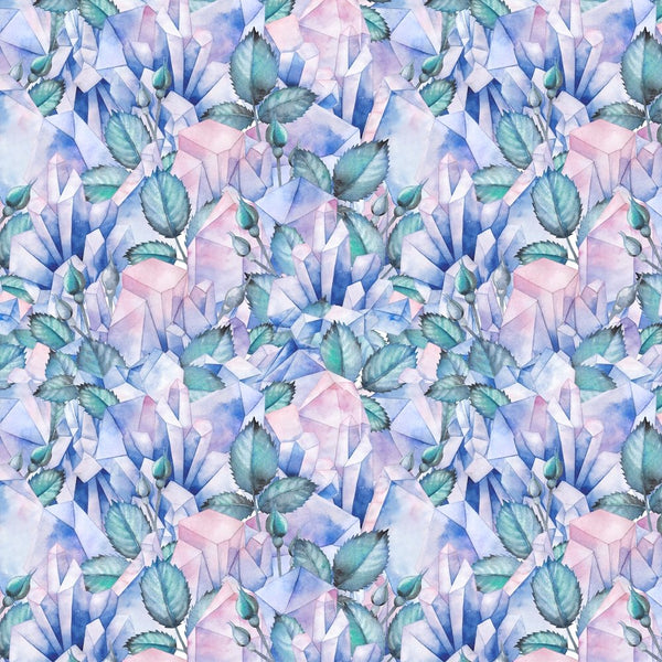 Watercolor Crystals & Rose Leaves Fabric - ineedfabric.com