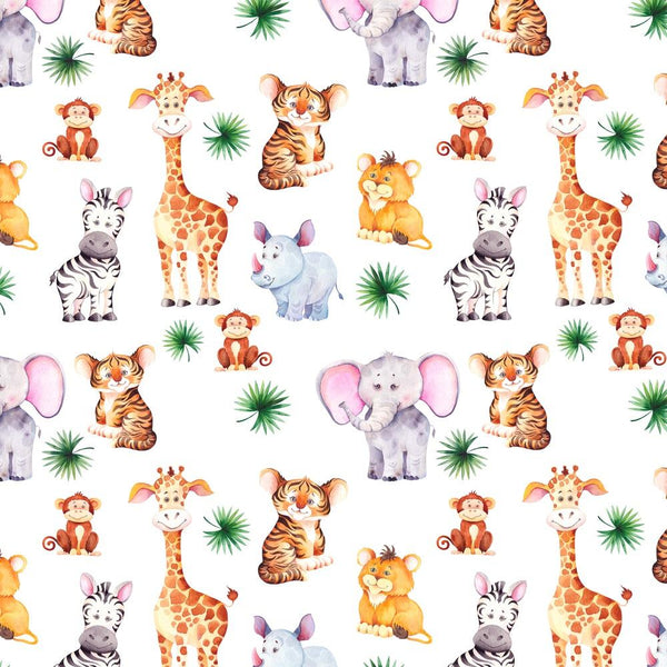 Watercolor Cute Safari Animals Fabric - ineedfabric.com