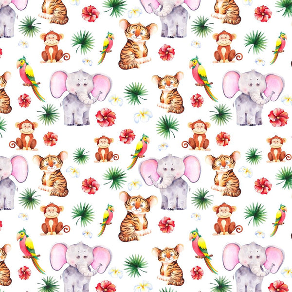 Watercolor Cute Safari Animals & Friends Fabric Variation 1 - ineedfabric.com