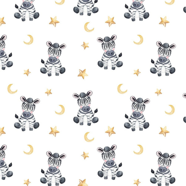 Watercolor Cute Zebra & Stars Fabric - ineedfabric.com