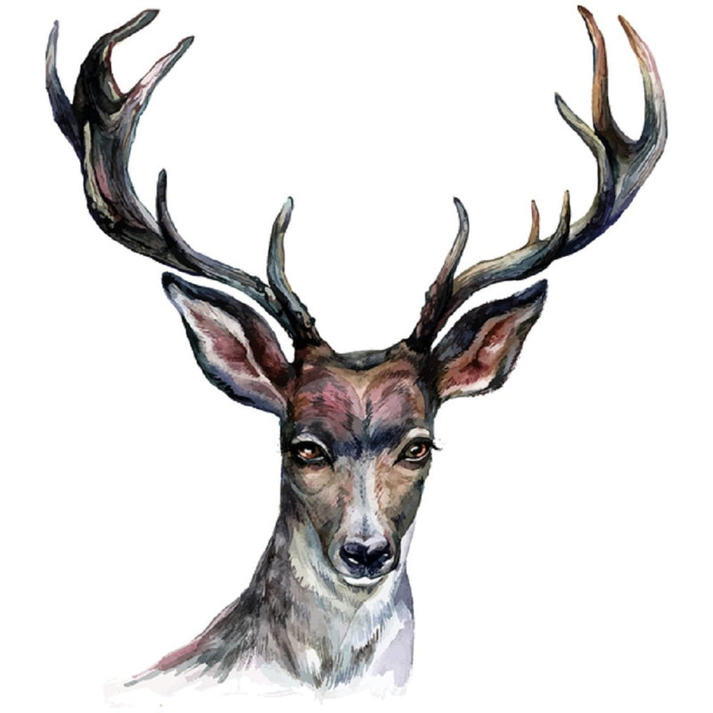 Watercolor Deer Head Fabric Panel - White - ineedfabric.com