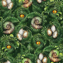Watercolor Dinosaur Eyes, Fossils & Eggs Fabric - Green - ineedfabric.com