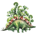 Watercolor Dinosaur Stegosaurus with Plants Fabric Panel - ineedfabric.com