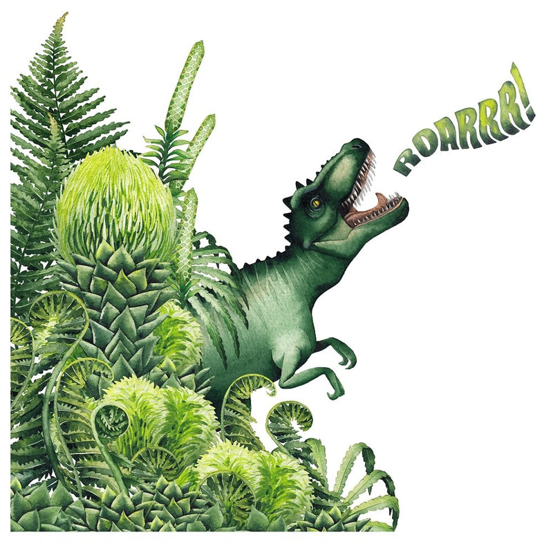 Watercolor Dinosaur T-Rex Roaring Fabric Panel - ineedfabric.com