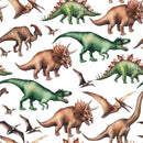 Watercolor Dinosaurs Fabric - White - ineedfabric.com