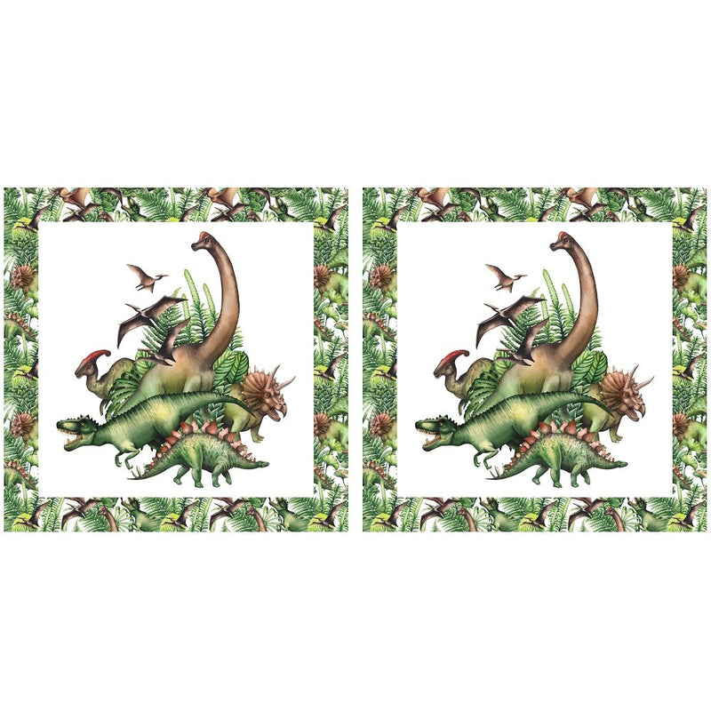 Watercolor Dinosaurs & Plants Pillow Panel - ineedfabric.com