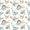 Watercolor Dinosaurs with Names Fabric - ineedfabric.com