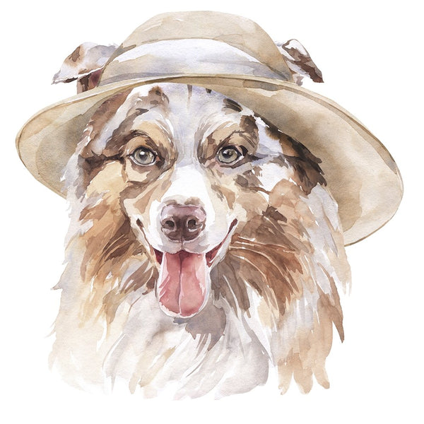 Watercolor Dog in Hat Fabric Panel - ineedfabric.com