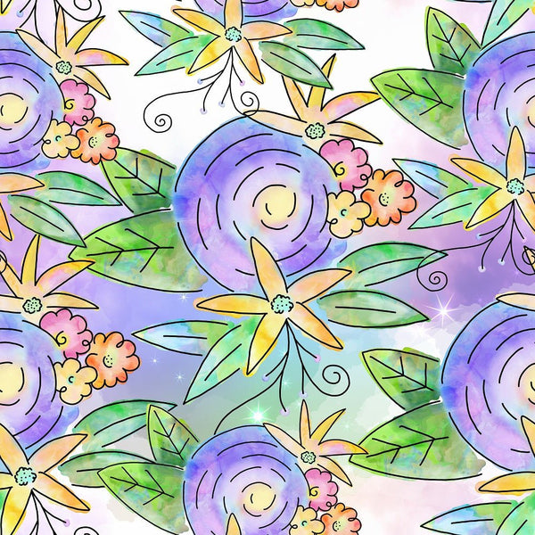 Watercolor Doodle Bouquet 4 Fabric - ineedfabric.com