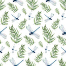 Watercolor Dragonflies & Ferns Fabric - ineedfabric.com