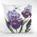 Watercolor Dragonfly & Iris Bouquet Fabric Panel - White - ineedfabric.com
