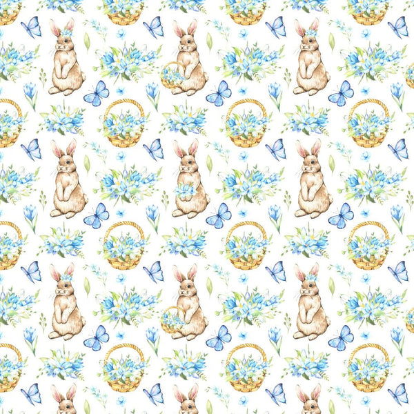 Watercolor Easter Bunny With Baskets Fabric - ineedfabric.com