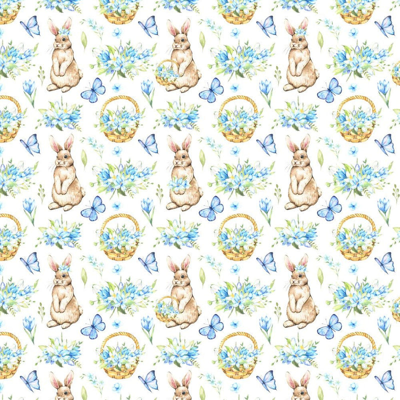 Watercolor Easter Bunny With Baskets Fabric - ineedfabric.com