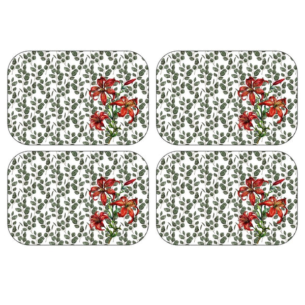 Watercolor Eucalyptus & Red Wood Lily Placemats Fabric Panel - ineedfabric.com