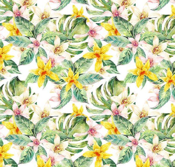 Watercolor Exotic Orchid Bouquet Fabric - White - ineedfabric.com