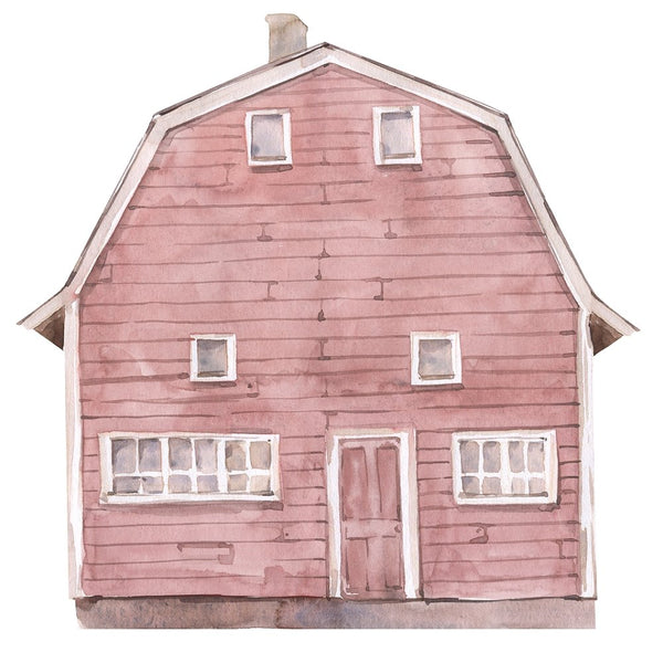 Watercolor Farmhouse Fabric Panel - Pink - ineedfabric.com