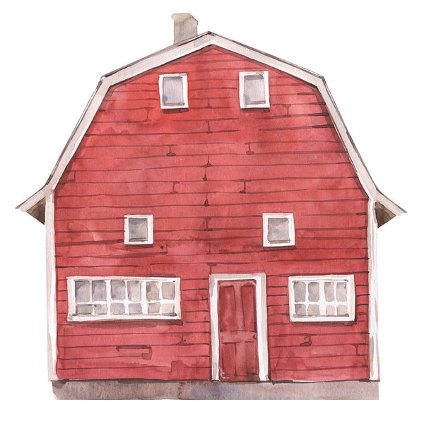 Watercolor Farmhouse Fabric Panel - Red - ineedfabric.com