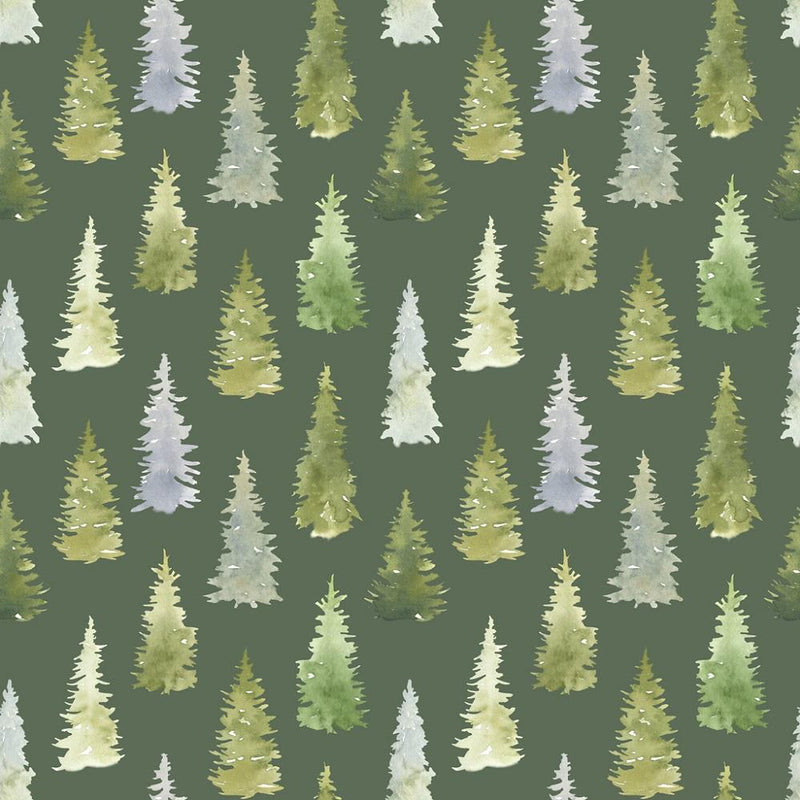 Watercolor Fir Trees Fabric - Green - ineedfabric.com