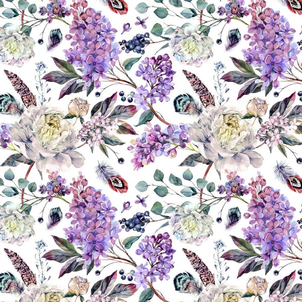 Watercolor Floral Boho Peonies & Lilac Fabric - ineedfabric.com
