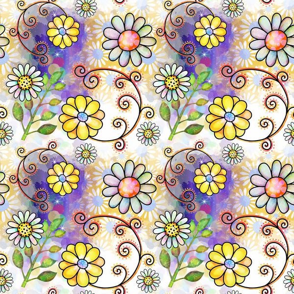 Watercolor Floral Collage 1 Fabric - ineedfabric.com