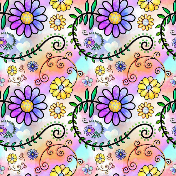 Watercolor Floral Collage 11 Fabric - ineedfabric.com