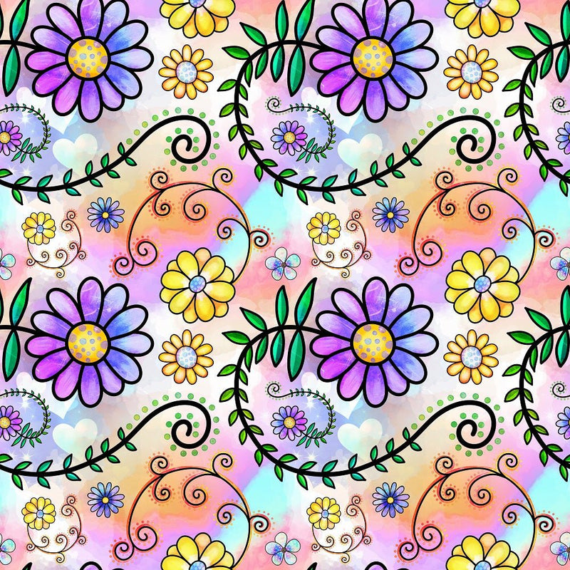 Watercolor Floral Collage 11 Fabric - ineedfabric.com