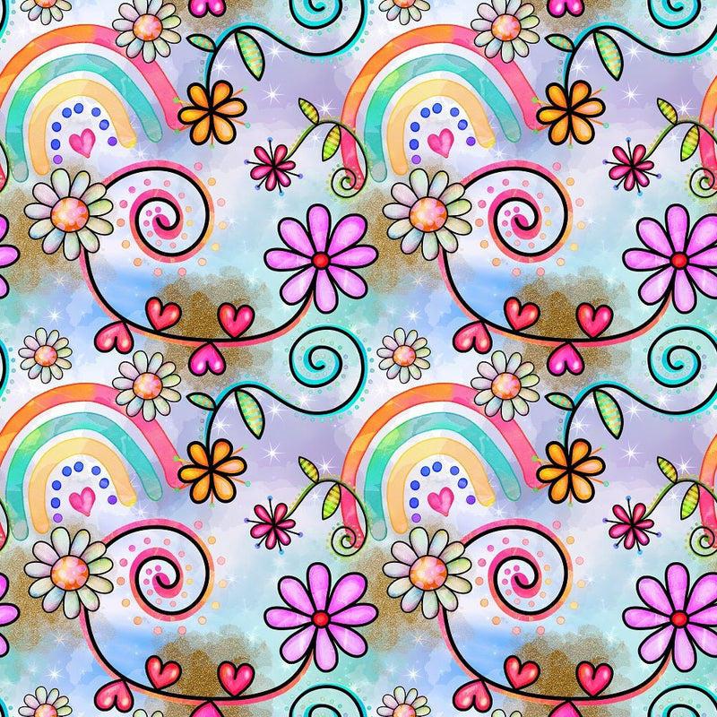 Watercolor Floral Collage 12 Fabric - ineedfabric.com