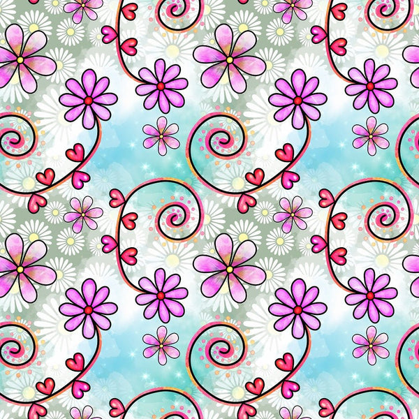 Watercolor Floral Collage 2 Fabric - ineedfabric.com