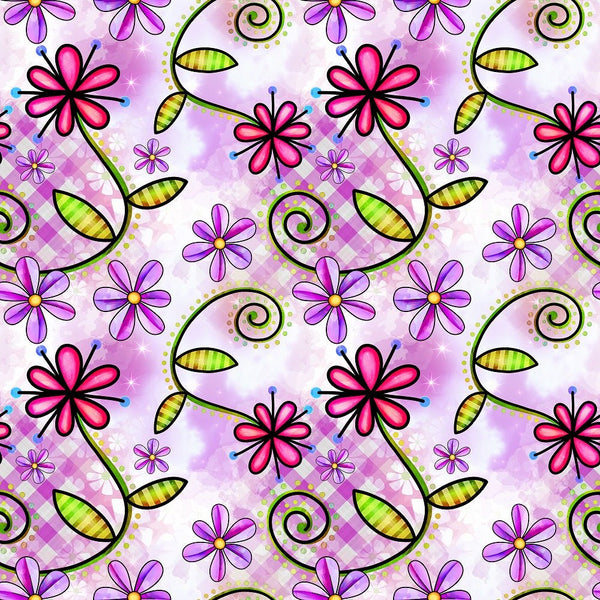 Watercolor Floral Collage 4 Fabric - ineedfabric.com