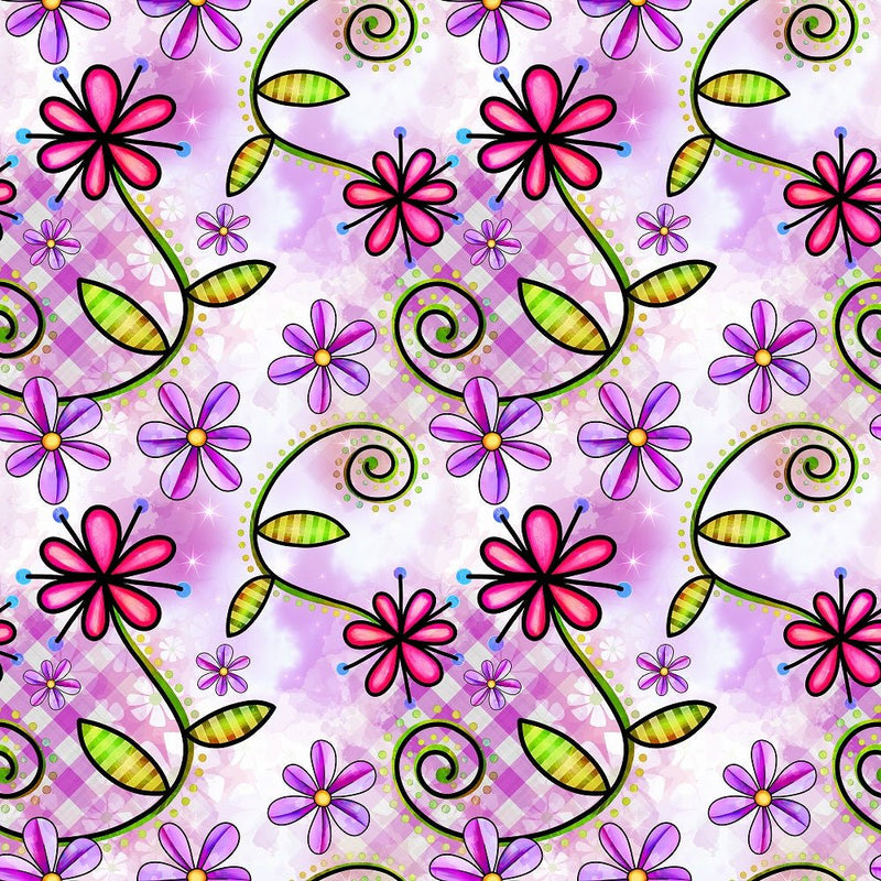 Watercolor Floral Collage 4 Fabric - ineedfabric.com