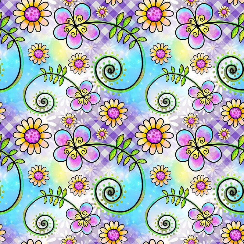 Watercolor Floral Collage 9 Fabric - ineedfabric.com